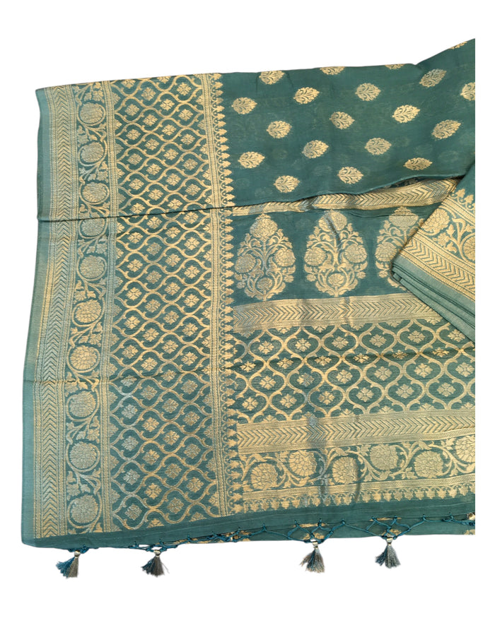Sea Green - Traditional Handloom Banarasi Sari / Saree - with Blouse Piece - SN2402 11TY24