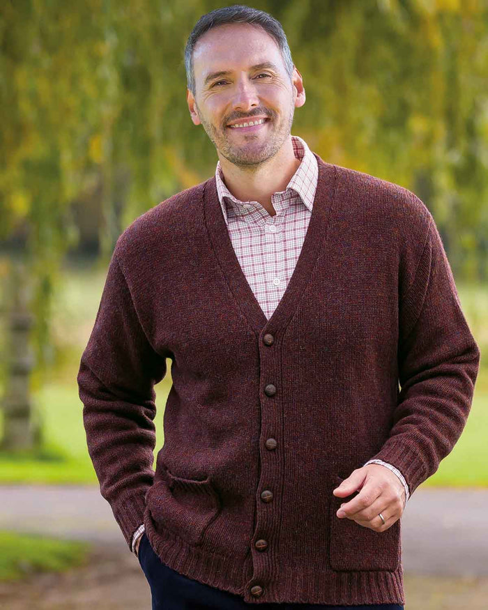 Shetland Cardigan Mens - Claret - Country Collection