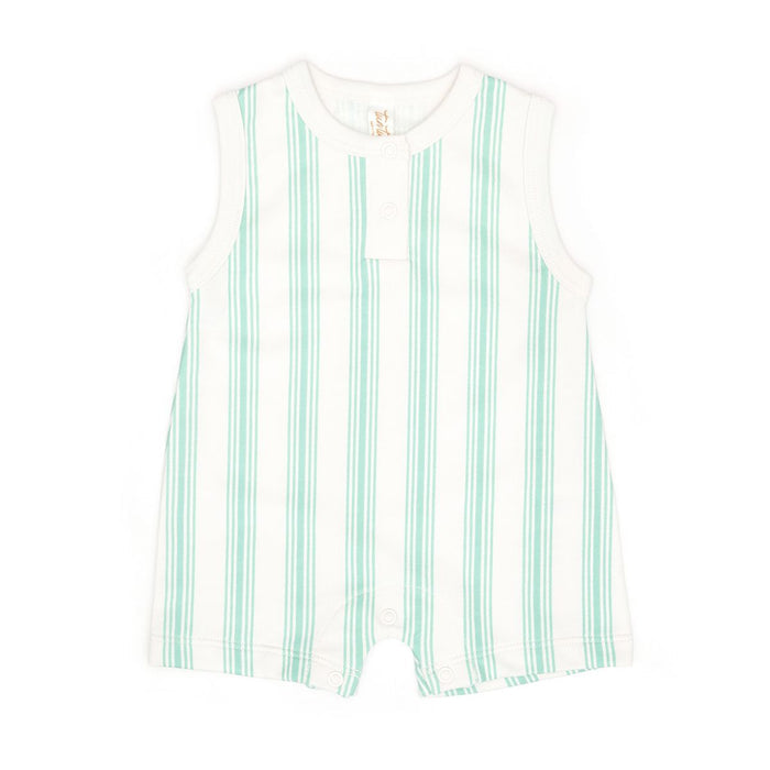 Tun Tun Sleeveless Romper in Sea Aqua Stripes