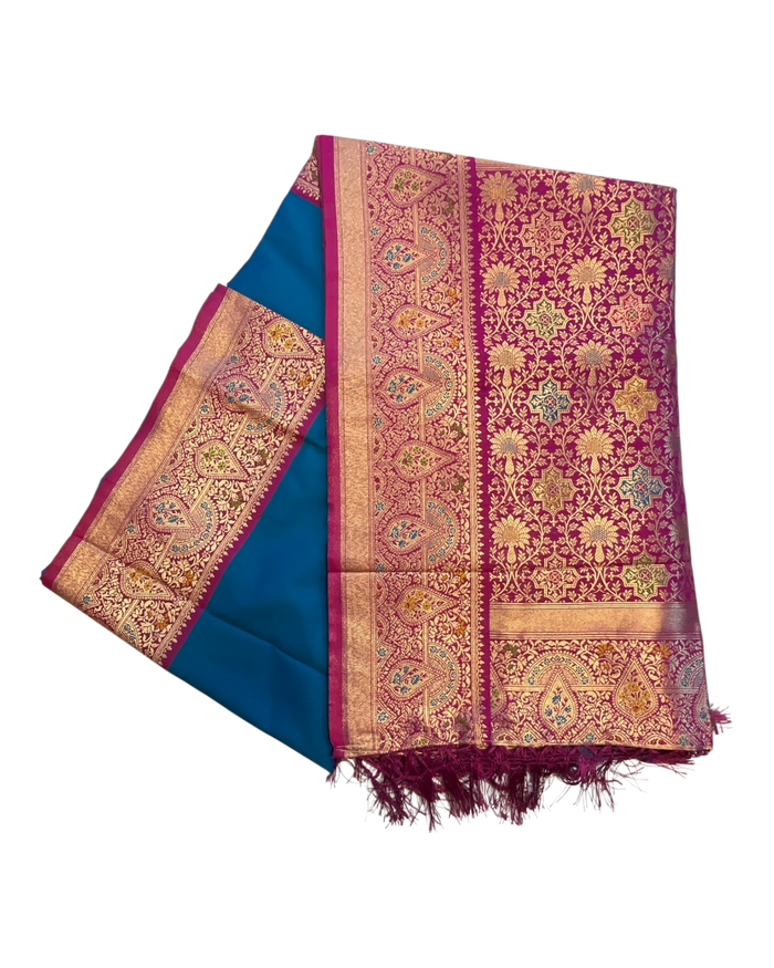 Turquoise Blue - Traditional Silky Handloom Banarasi Saree with Blouse Piece - 12KH25 RP393