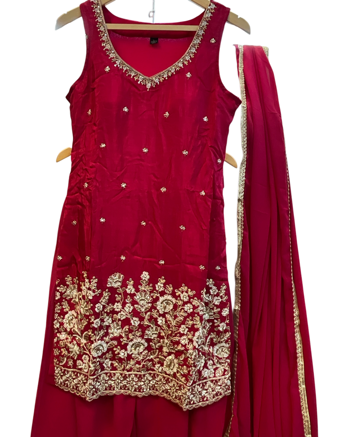 UK 12 / 38" - Fuchsia Pink - Ladies Sharara / Palazzo Trousers Suit - UK Stock - Sangeet / Henna / Weddings - OC76148 TA