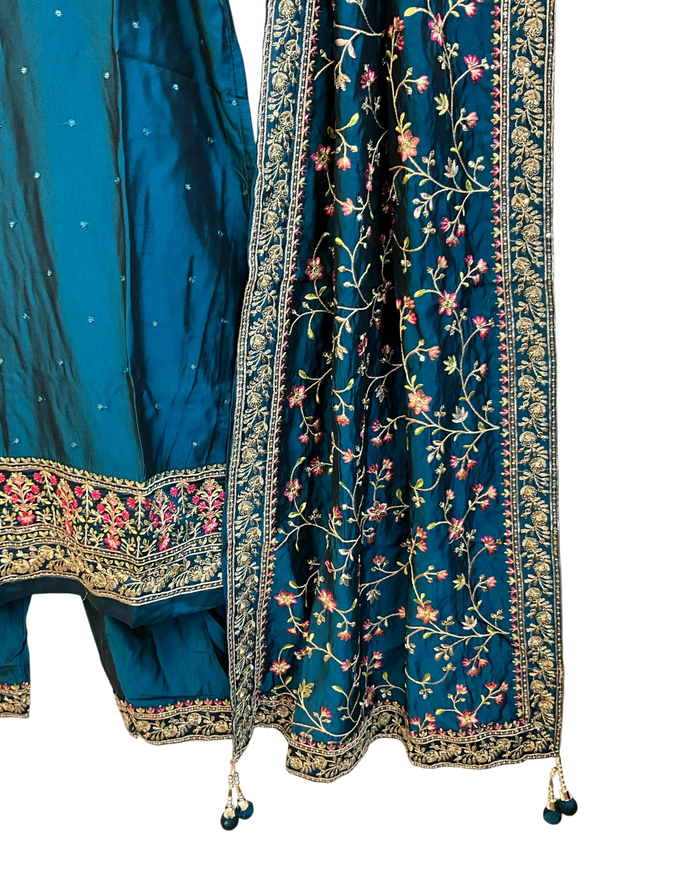 UK 12 / 38" - Teal Blue - Crepe Ladies Trousers Suit - Sangeet / Henna / Temple - OC569 TP
