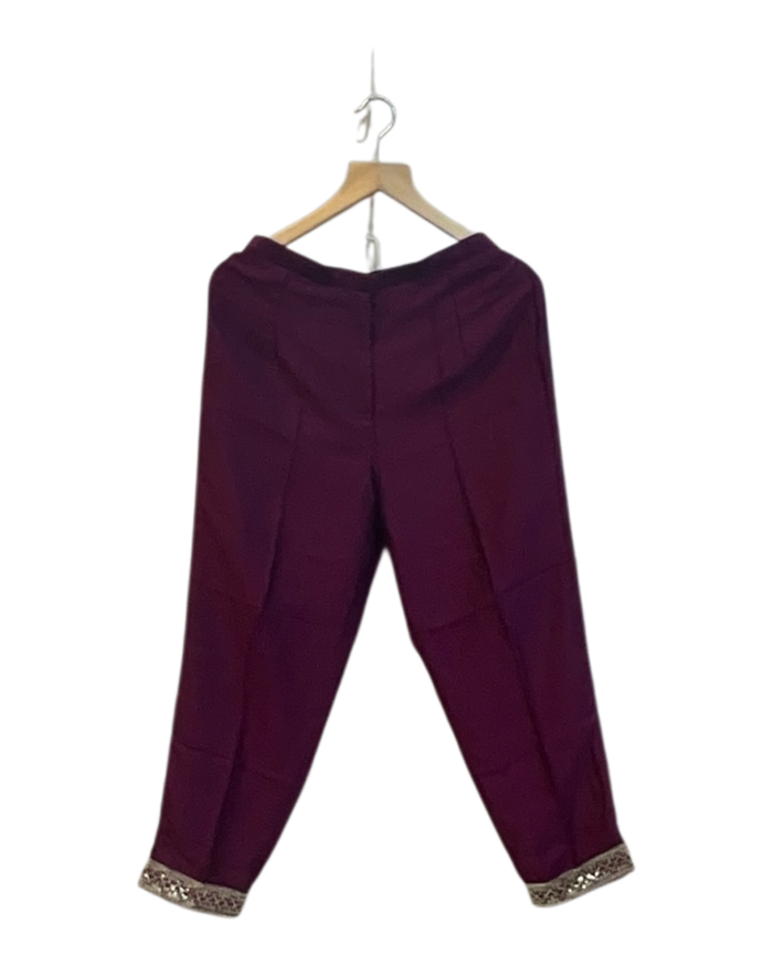 UK 12 / 38" - Wine - Silky Ladies Trousers Suit - Sangeet / Henna / Temple - OC578 VR