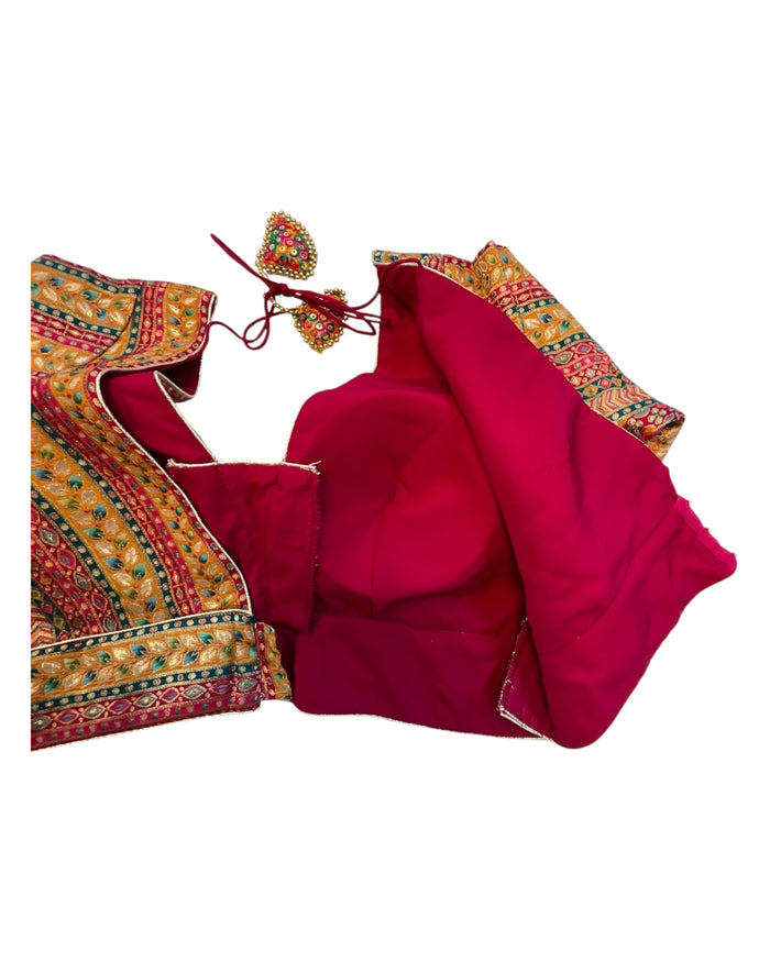 UK 16 (42 Bust) Multi Coloured - Banarasi Brocade Saree / Lehenga blouse - Can be let out to size 18 - B227 01KP25