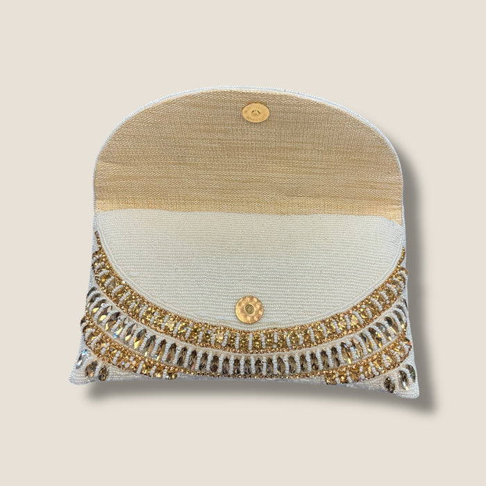 White & Gold Finish - Rich Hand Embroidered Clutch Bag / Handbag -Bollywood / Weddings - AKB238 05KP25