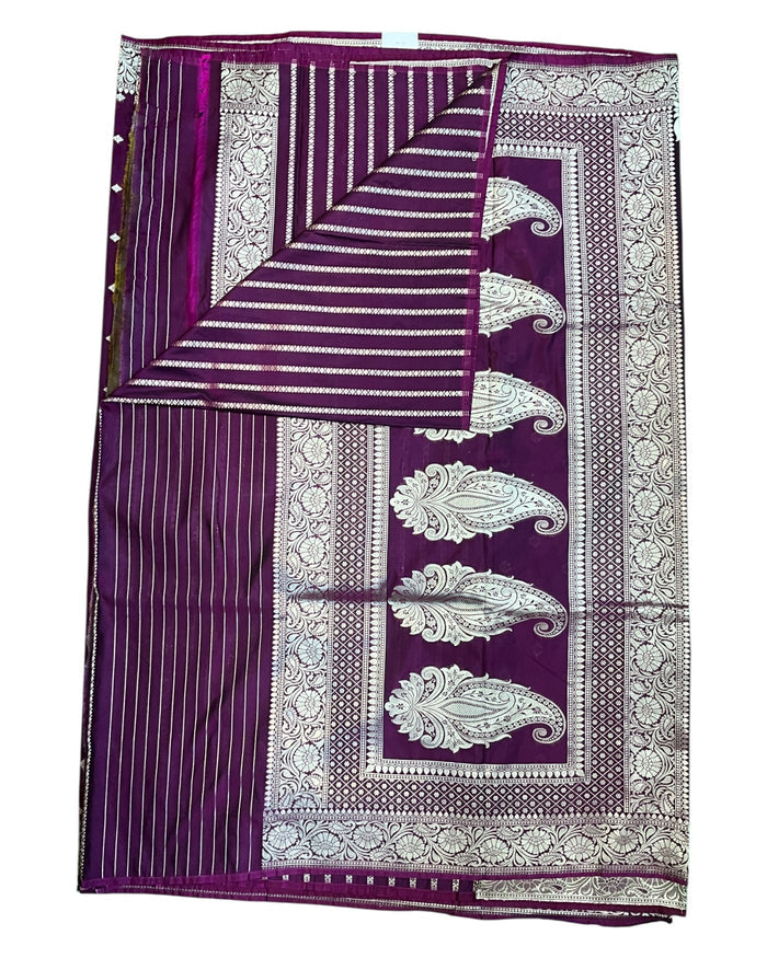 Wine / Purple - Classic Banarasi Soft Silky Saree with Blouse Piece - UK stock - 24hr Dispatch - UST2501 VT