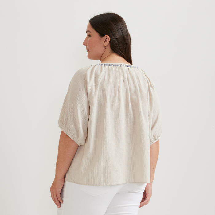 Women's Embroidered Trim Shirt-Pumice-Plus-F1