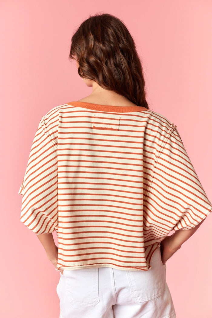 Yarn Dyed Stripe Round Neck Dolman Tee