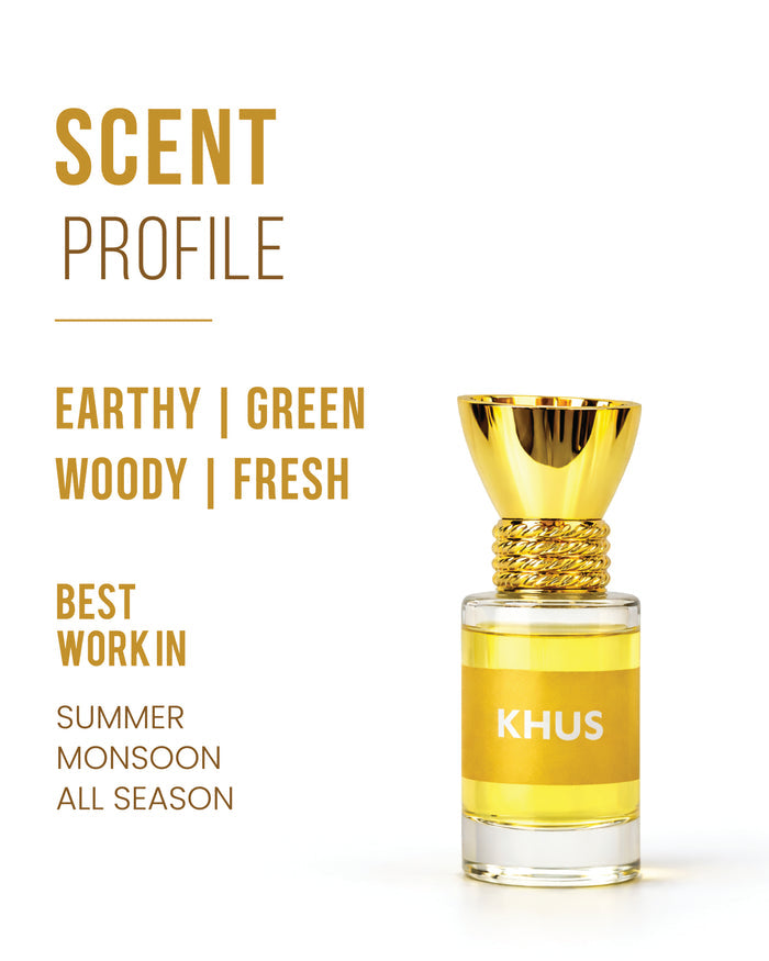 Glass bottle of 100% organic luxury Khus attar perfume, 6ml