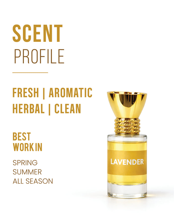 Glass vial of 100% organic luxury lavender attar perfume oil, 6ml