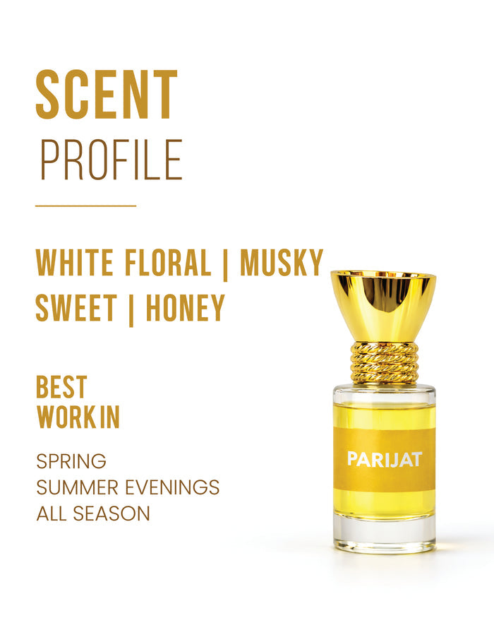 Glass bottle of 100% organic Parijat attar perfume, 6ml