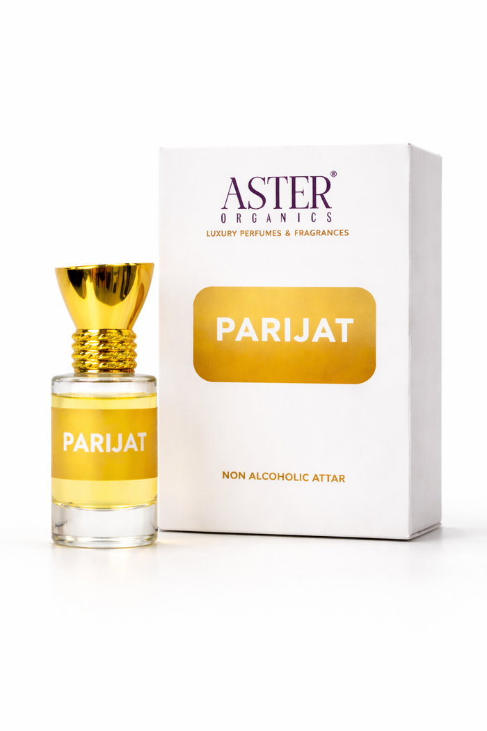 Aster Organics Parijat perfume bottle and packaging on a white background