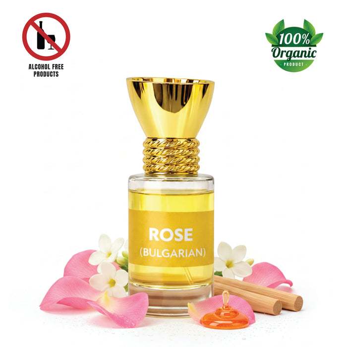 Rollerball bottle of 6ml 100% organic Bulgarian rose attar perfume.