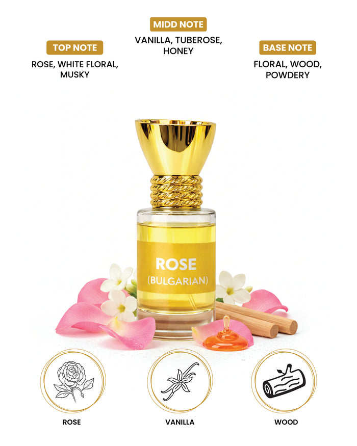 Glass bottle of 6ml 100% organic Bulgarian rose attar perfume