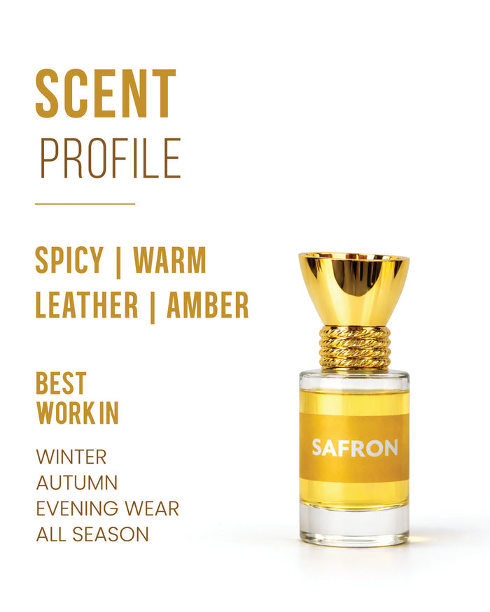 Glass vial of 6ml 100% organic luxury saffron attar perfume oil
