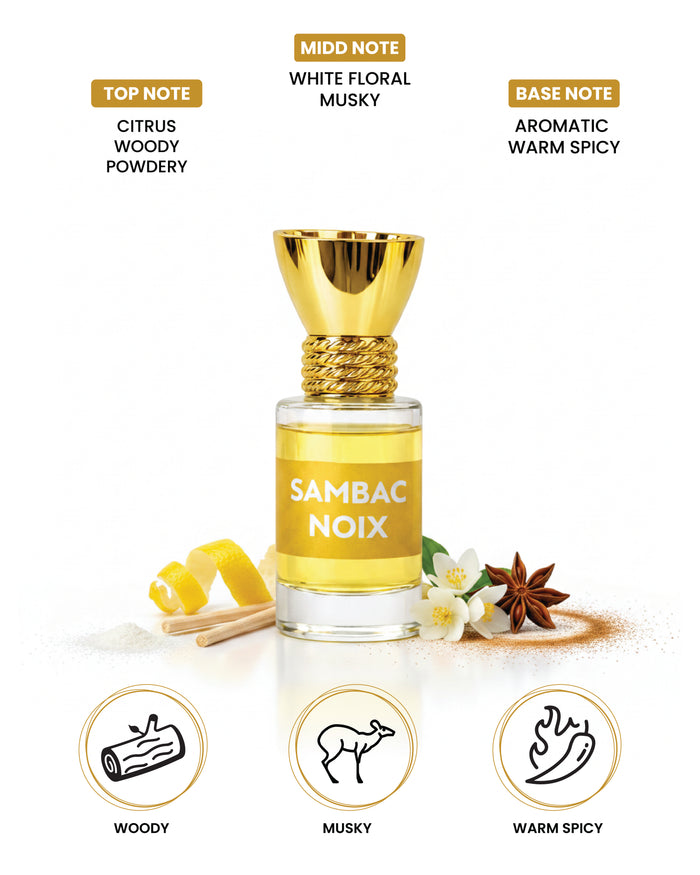 Rollerball bottle of 100% Organic Luxury Sambac Noix Attar perfume oil