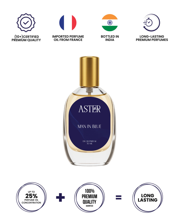 Bottle of 100% Organic Man In Blue men's fragrance, 30ml