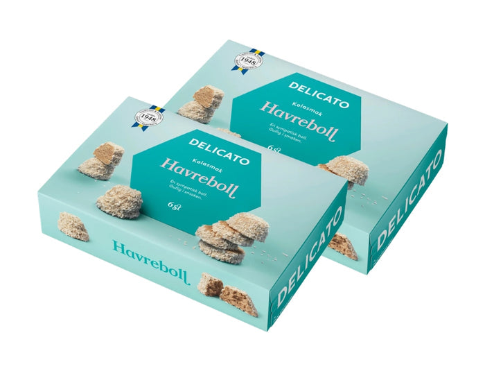 2 x Delicato Havrebollar 6-Pack 240g (8.47 oz) – Authentic Swedish Chocolate Oat Balls Rolled in Coconut