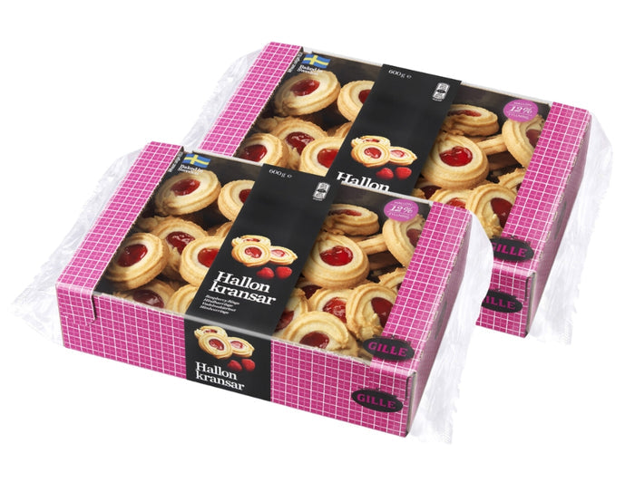 2 x Gille Hallonkransar Raspberry Rings 600g (21.16 oz) – Swedish Cookies with Raspberry Filling
