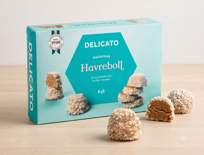 3 x Delicato Havrebollar 6-Pack 240g (8.47 oz) – Authentic Swedish Chocolate Oat Balls Rolled in Coconut