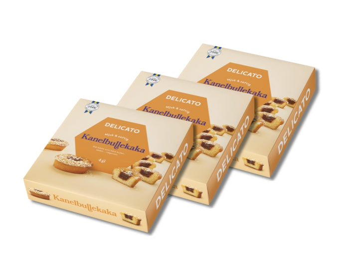 3 x Delicato Kanelbullekaka 4-Pack 200g (7.05 oz) – Swedish Cinnamon Bun Cakes