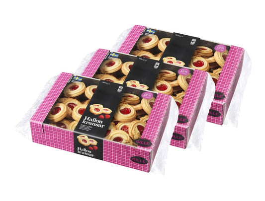 3 x Gille Hallonkransar Raspberry Rings 600g (21.16 oz) – Swedish Cookies with Raspberry Filling