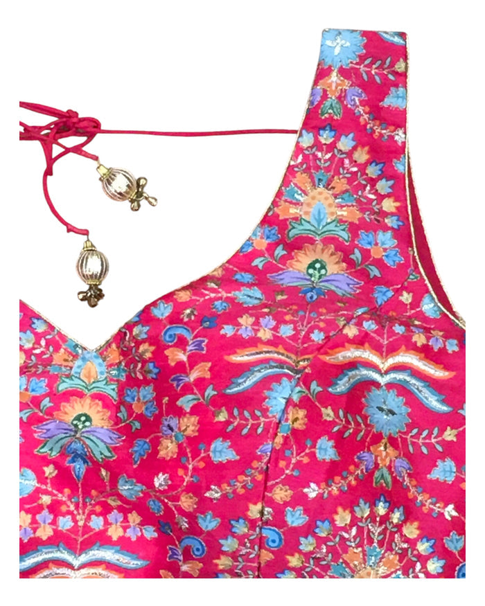 36" Bust (UK 10) Coral - Silky Block Print Saree / Lehenga blouse - Can be let out to size 14  - X1199 01KV25