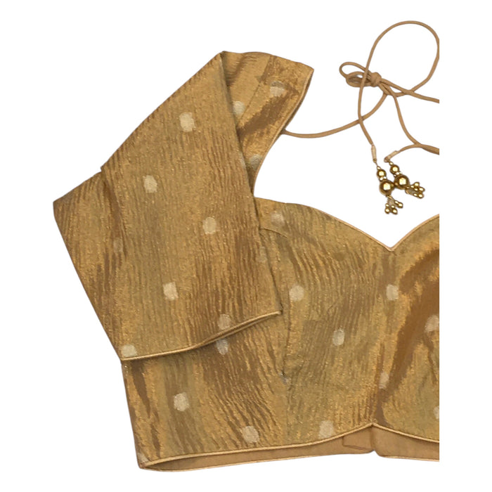 36" Bust (UK 10) Dark Gold - Crushed Banarasi Brocade Saree / Lehenga blouse - Can be let out to size 12  - VFJ259 01H25
