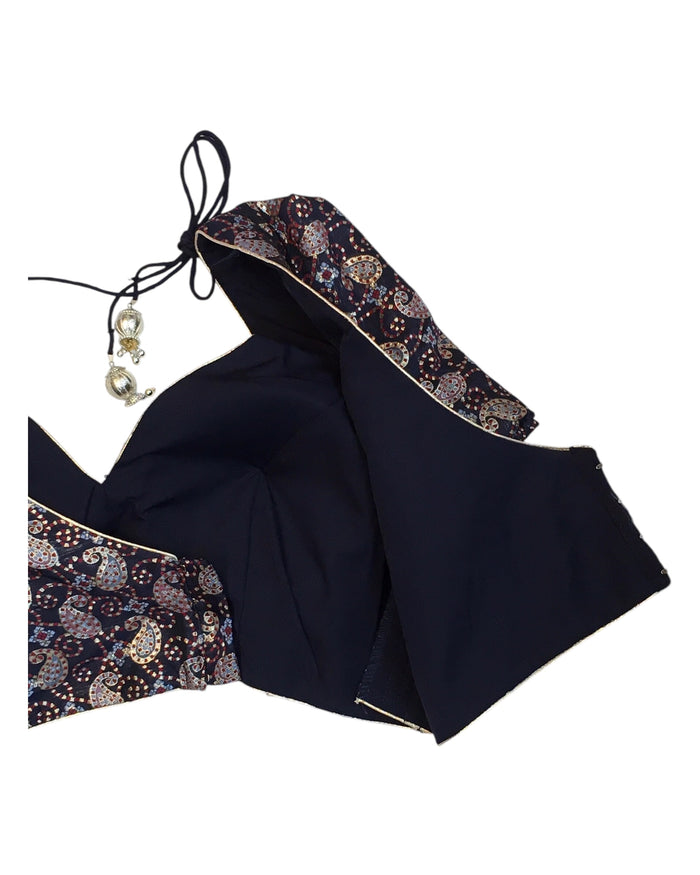 36" Bust (UK 10) Navy Blue with Maroon - Banarasi Brocade Saree / Lehenga blouse - Can be let out to size 12  - VFJ250 01KY25