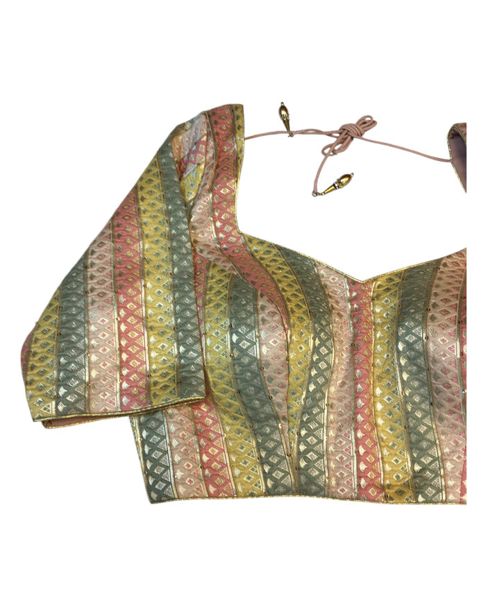 36" Bust (UK 10) Pastel Multi Coloured - Banarasi Brocade Saree / Lehenga blouse - Can be let out to size 12  - VFJ217 01KY25