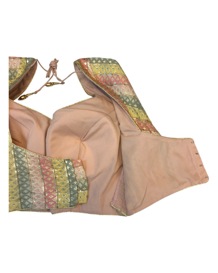 36" Bust (UK 10) Pastel Multi Coloured - Banarasi Brocade Saree / Lehenga blouse - Can be let out to size 12  - VFJ217 01KY25