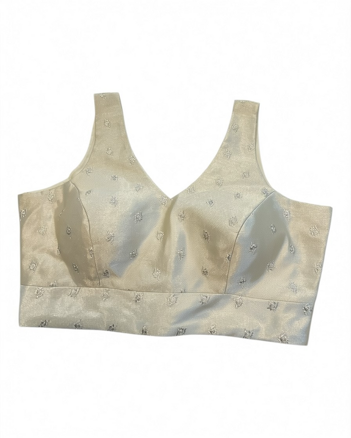 36" / UK 10 - Champagne - Self Butti Saree blouse with cups,  Sleeveless - 36" - UK Stock - Quick Delivery - RNK - R948-KK