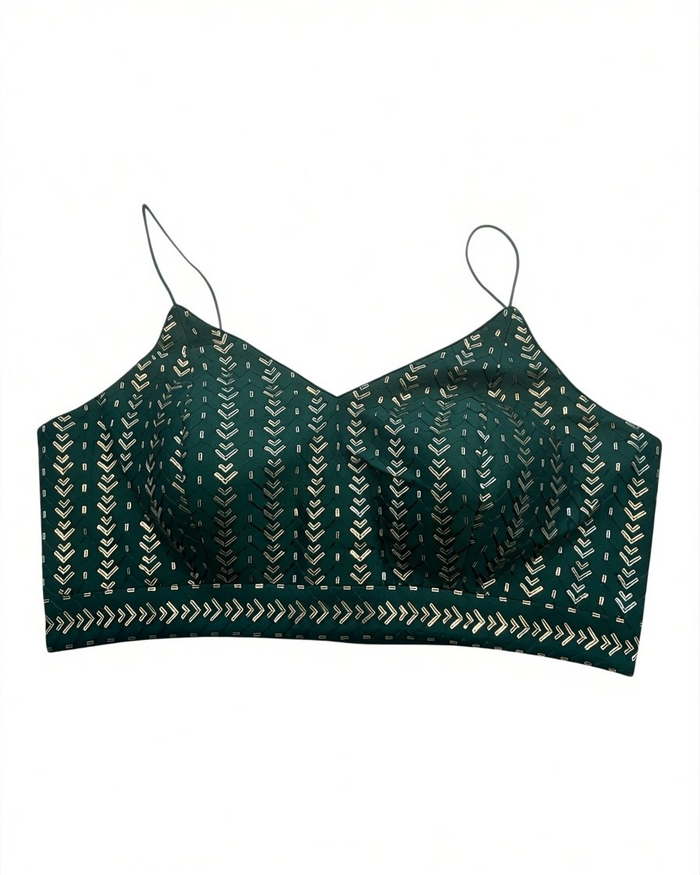 36" / UK 10 - Dark / Bottle Green - Sequins Work Strap Saree Blouse with cups - UK Stock - Quick Delivery - RNK - R780 -KK
