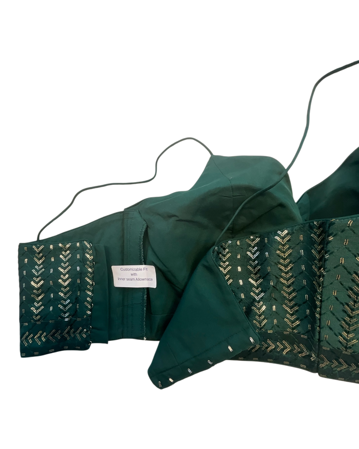 36" / UK 10 - Dark / Bottle Green - Sequins Work Strap Saree Blouse with cups - UK Stock - Quick Delivery - RNK - R780 -KK