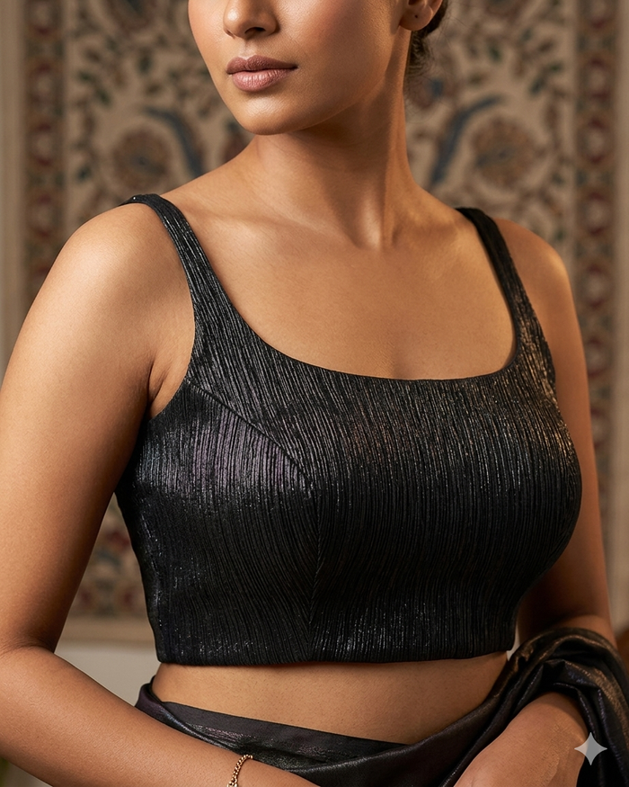 36" / UK 10 - Dark Navy - Rich Designer Saree blouse with cups,  Sleeveless - UK Stock - Quick Delivery - RNK - R931-H
