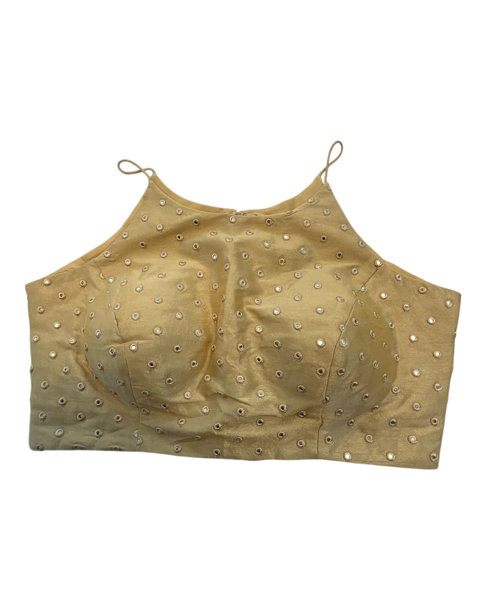 36" / UK 10 - Gold - Mirror Work Strap Saree Blouse with cups - UK Stock - Quick Delivery - RNK - R778 -KY