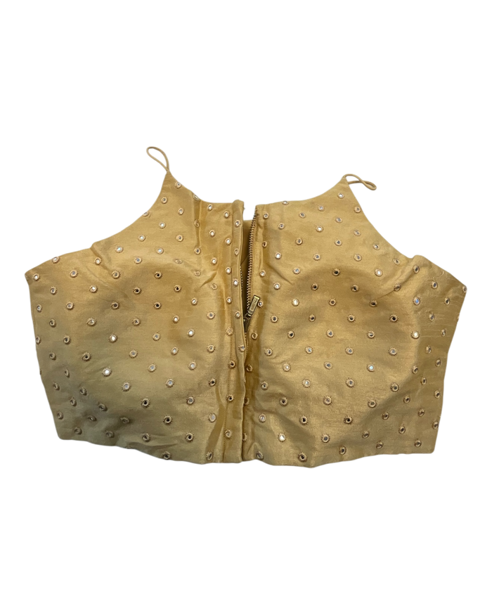 36" / UK 10 - Gold - Mirror Work Strap Saree Blouse with cups - UK Stock - Quick Delivery - RNK - R778 -KY