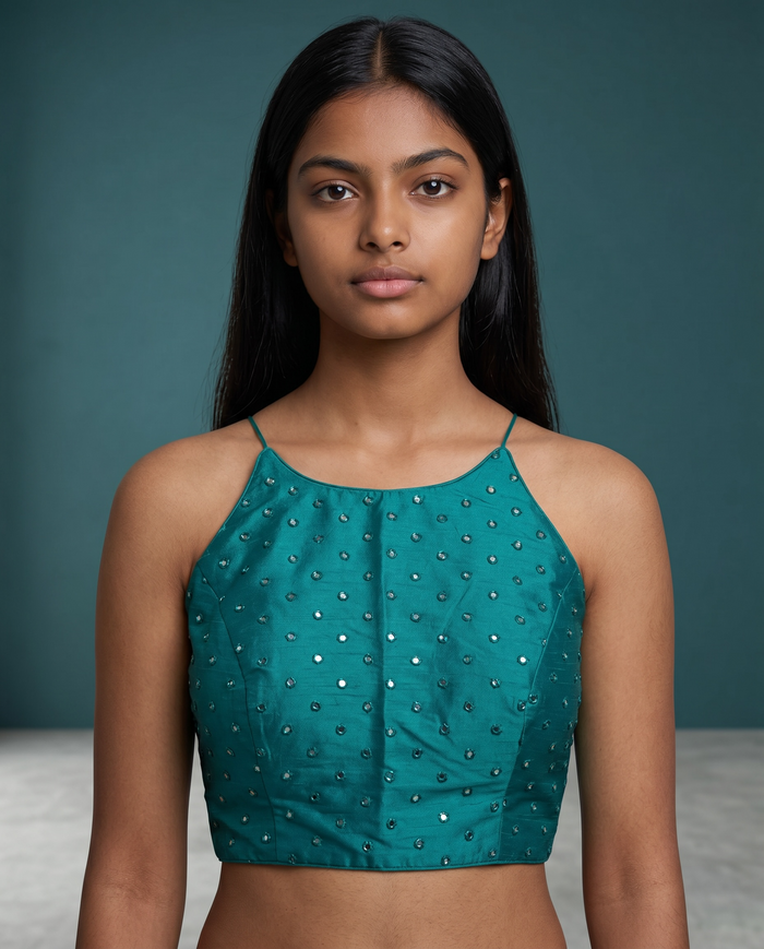 36" / UK 10 - Jade Green - Mirror Work Strap Saree Blouse with cups - UK Stock - Quick Delivery - RNK - R778 -KY