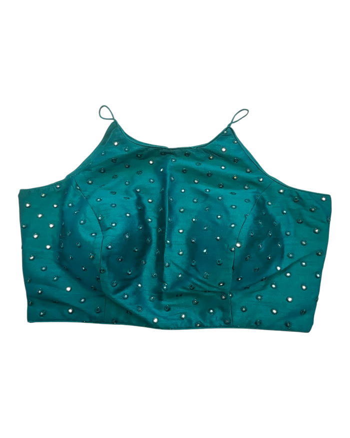 36" / UK 10 - Jade Green - Mirror Work Strap Saree Blouse with cups - UK Stock - Quick Delivery - RNK - R778 -KY