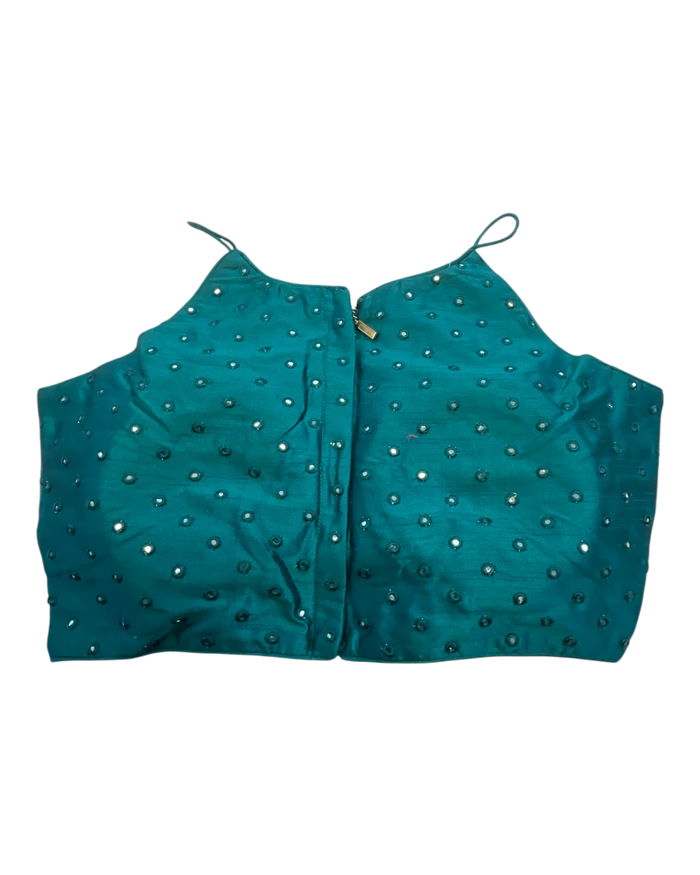 36" / UK 10 - Jade Green - Mirror Work Strap Saree Blouse with cups - UK Stock - Quick Delivery - RNK - R778 -KY