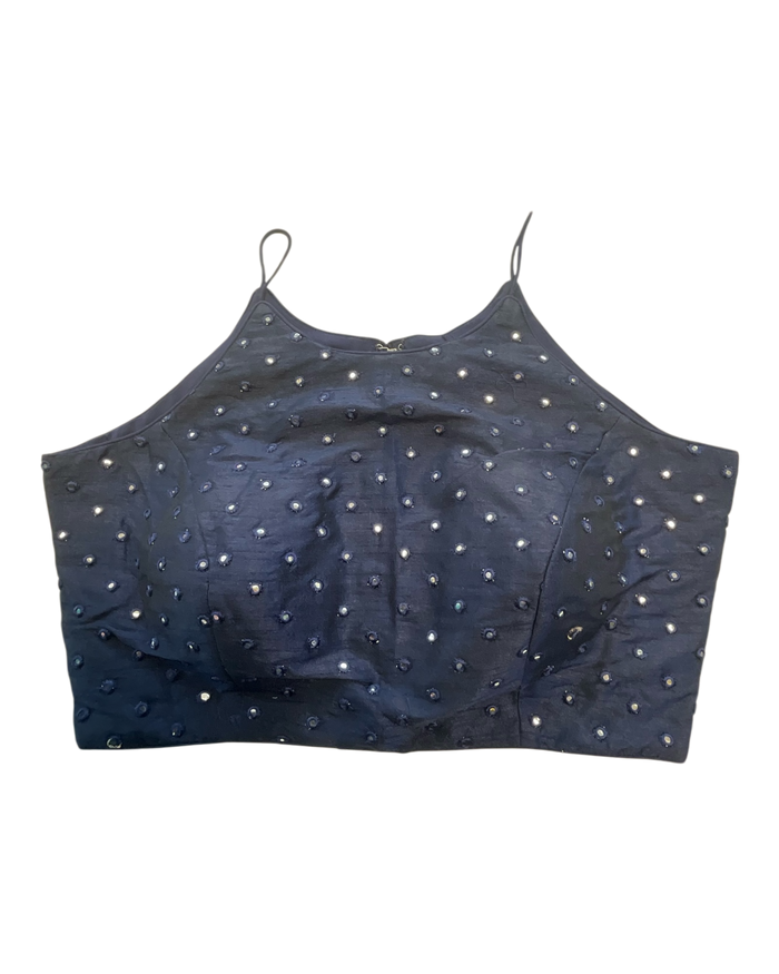 36" / UK 10 - Navy Blue - Mirror Work Strap Saree Blouse with cups - UK Stock - Quick Delivery - RNK - R778 -KY