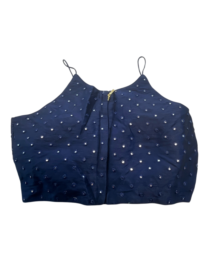 36" / UK 10 - Navy Blue - Mirror Work Strap Saree Blouse with cups - UK Stock - Quick Delivery - RNK - R778 -KY