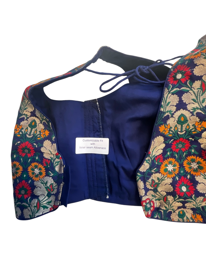36" / UK 10 - Navy Blue - Rich Banarasi Designer Saree blouse with cups,  Sleeveless - UK Stock - Quick Delivery - RNK - R1007-KK