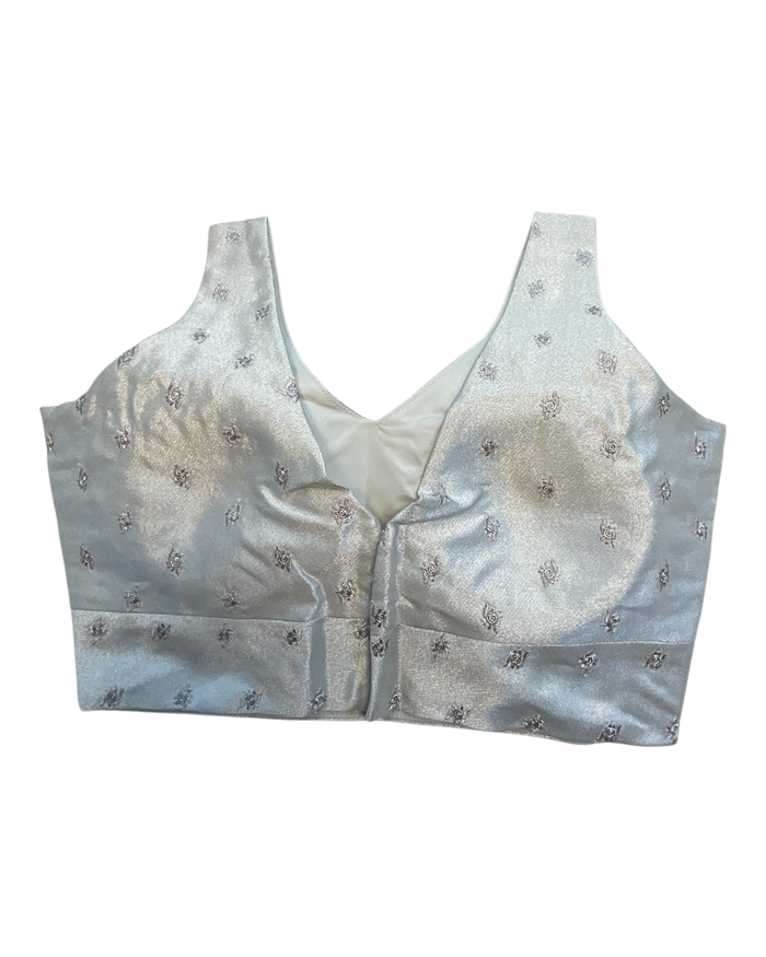 36" / UK 10 - Silver - Self Butti Saree blouse with cups,  Sleeveless - 36" - UK Stock - Quick Delivery - RNK - R948-KK