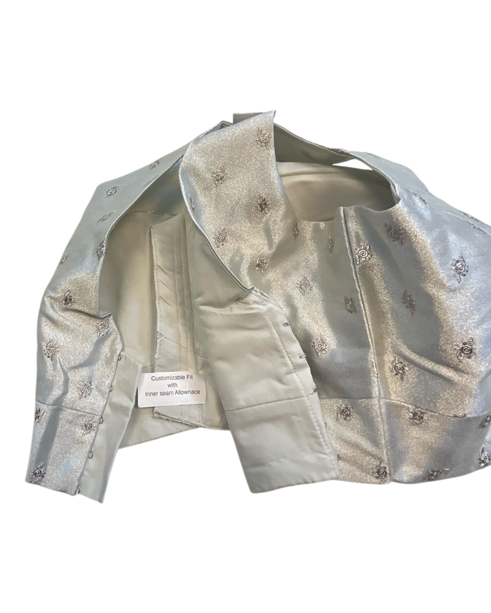 36" / UK 10 - Silver - Self Butti Saree blouse with cups,  Sleeveless - 36" - UK Stock - Quick Delivery - RNK - R948-KK
