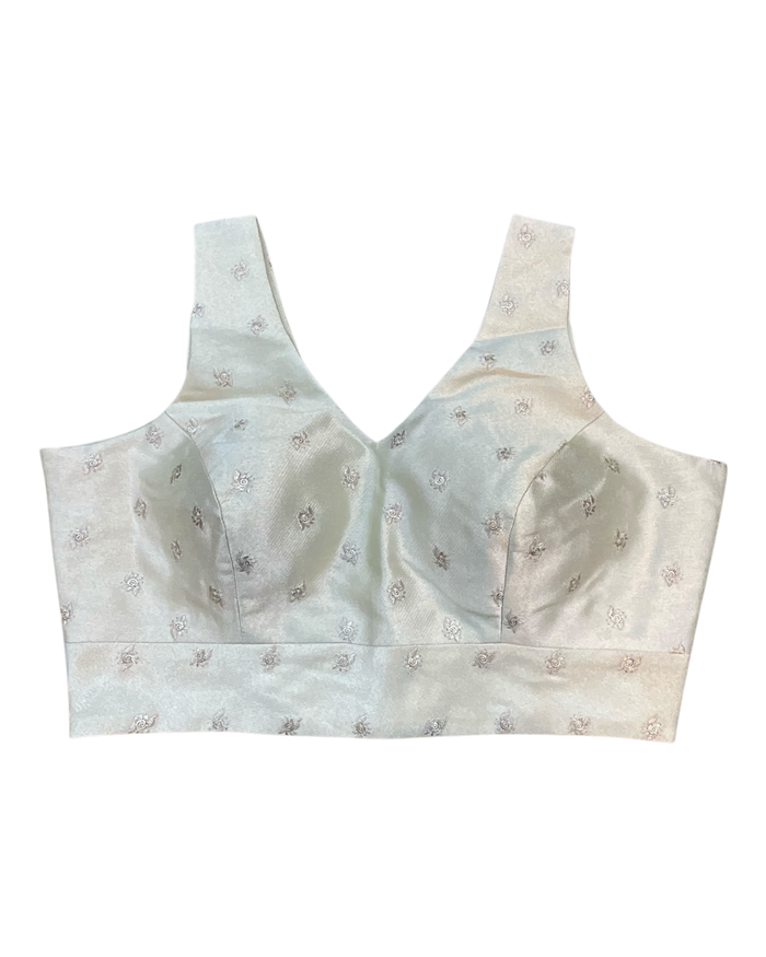 36" / UK10 - Off White / Very Light Gold - Self Butti Saree blouse with cups,  Sleeveless - 36" - UK Stock - Quick Delivery - RNK - R948-KK