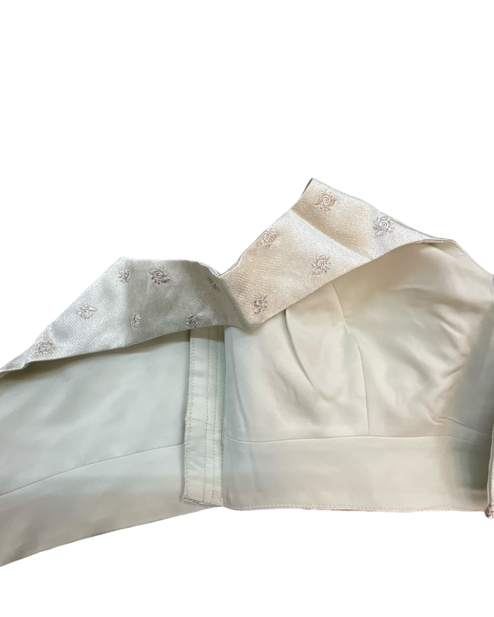 36" / UK10 - Off White / Very Light Gold - Self Butti Saree blouse with cups,  Sleeveless - 36" - UK Stock - Quick Delivery - RNK - R948-KK