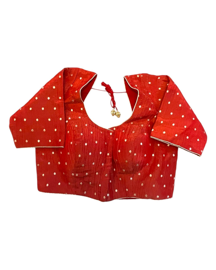 36" UK10 - Red - Banarasi Tissue Saree / Lehenga Blouse - Margin inside for adjustments - X1228 01KK25