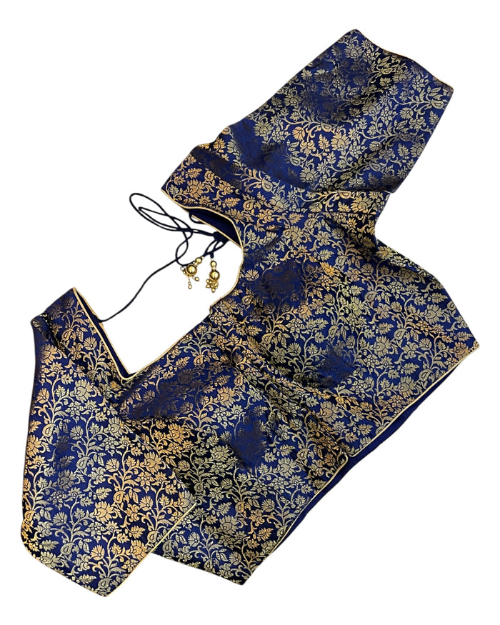 38" & 42" - Navy Blue - Banarasi Brocade Saree / Lehenga Blouse -UK Stock - Quick Dispatch - X1126 01A25