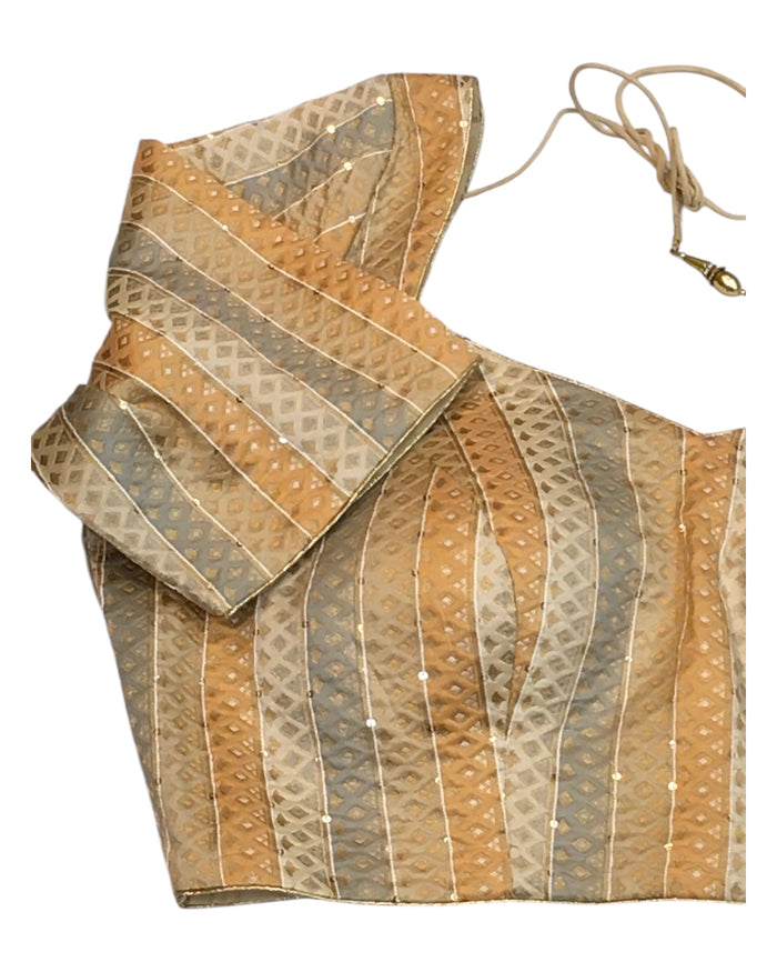 38" Bust (UK 12) Beige Cream - Banarasi Brocade Saree / Lehenga blouse -  Can be let out to size 14  - VFJ217 01KY25